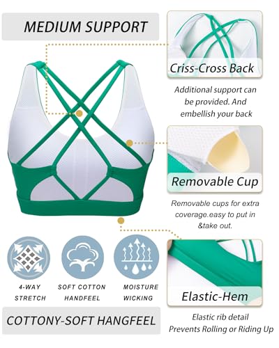 Image of Sports Bras for Women, Medium-High Support Strappy Padded Running Sports Bras with Removable Cups