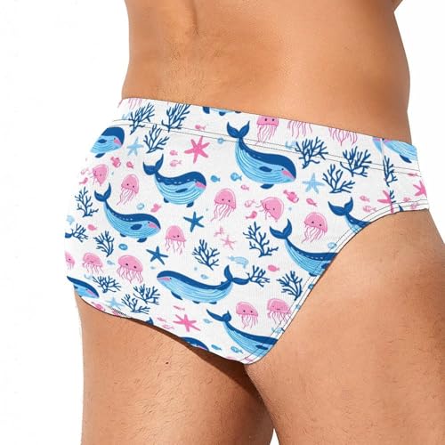 Whals Jellyfish Printed Swim Briefs for Men Sexy Bikini Swimwear Elastic Beach Trunks Bathing Suit4