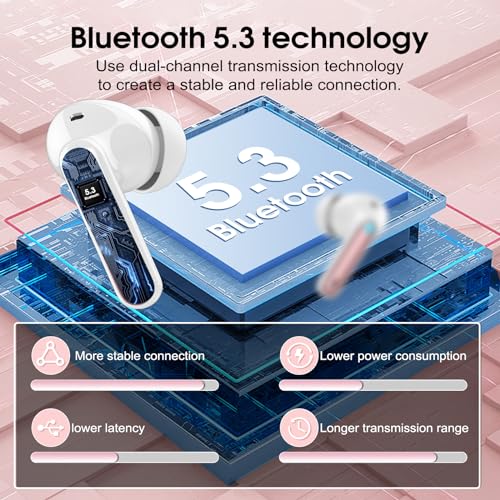 Wireless Earbuds, 2025 Bluetooth 5.3 Headphones HiFi Stereo Ear Bud, 40Hrs Playtime Bluetooth Earbuds with 4 ENC Noise Cancelling Mics, IP7 Waterproof, LED Display Wireless Earphones for Sport Rose - Image 5