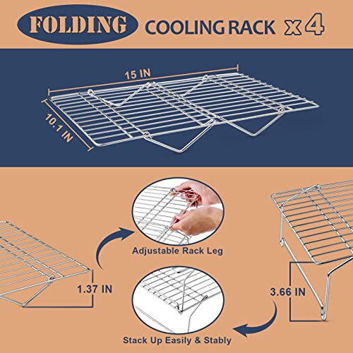 E-far 4-Tier Cooling Rack, 15”x10.1" Stainless Steel Stackable Wire Cooling Rack for Baking Cooking Cookies, Folding Leg & Non-toxic, Oven Safe & Dishwasher Safe - Thumbnail 4