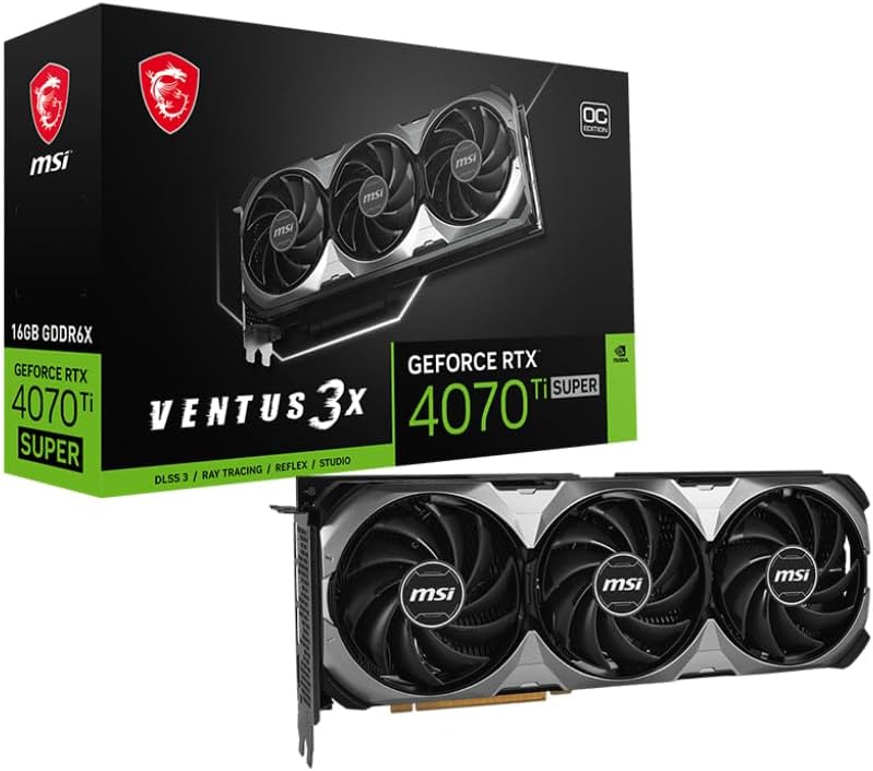 MSI GeForce RTX 4070 Ti SUPER 16G VENTUS 3X OC Graphics Card - 16GB GDDR6X, 2655 MHz, PCI Express Gen 4, 256-bit, 3x DP v1.4a, HDMI 2.1a (Supports 4K & 8K HDR) + Indiana Jones