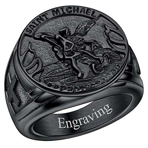 Bague Saint Michel personnalisable en acier précieux, un cadeau religieux vintage idéal