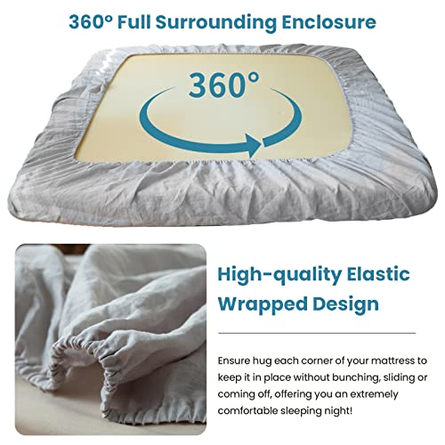 King Linens 100% Linen Fitted Sheet Stone Washed Solid Color - (1 Piece) 14 Inch Deep Pocket Mattress Cover Soft Natural Breathable Farmhouse - Grey, Twin Size #TOP2