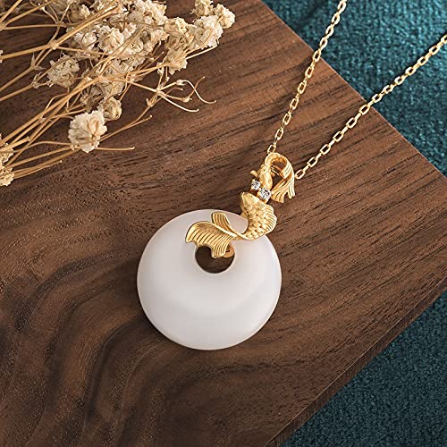PAMTIER Unisex Alloys Simple Hip Hop Carp Leaping Over the Dragon Gate Simulated White Jade Lucky Signet Pendant Necklace2