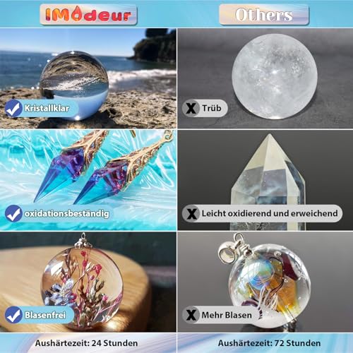 IModeur Transparentes Epoxidharz - 1L/34 oz Selbstnivellierendes Kristall Epoxidharz - Kein Vergilben, keine Blasen UV-beständiges Gießharz für Kunsthandwerk, Schmuckherstellung (16oz x 2)