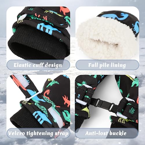 Image of Urban Virgin Toddler Waterproof Outdoor Infant Mittens Baby Winter Gloves Dino Cuffed Warm Fleeced Kids Ski Gloves For Teens