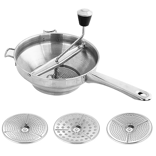 Food Mill with 3pcs Filter,Manual Vegetable Mill Stainless Steel Baby Food Grinder Perfect Rotary Food Mill for Tomato Sauce,Potatoes,Baby Food or Canned Goods