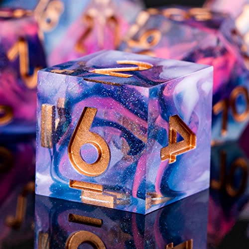 ARUOHHA DND,Juego de dados de resina con bordes afilados con caja, dados de juego de rol de mazmorras y dragones, dados poliédricos D&D, dados con purpurina