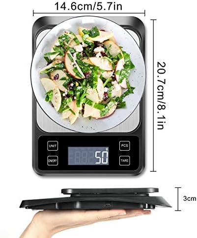 MOSUO Digital Kitchen Scale with USB Rechargeable, Food Scale 10kg /1g Stainless Steel Electronic Cooking Scale, Weighing Scales with Back-Lit, Tare Function, Batteries Included,for Baking