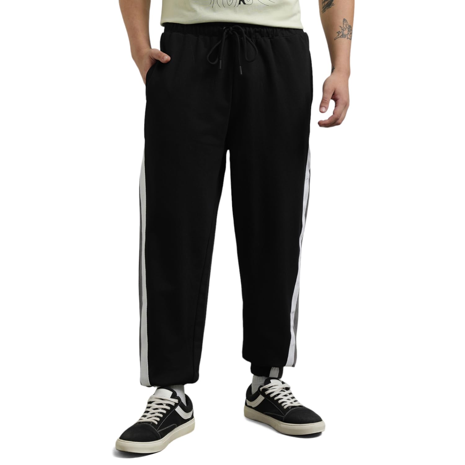 nobero Men's Loose Mid Rise Blocked Baggy Fit Nicolas Joggers-picture-51