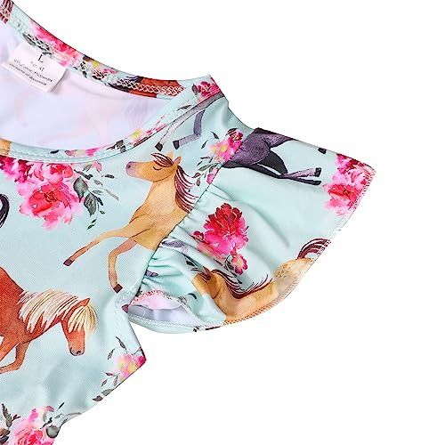 Toddler Girls Cartoon Dresses Ruffle Bottom Flutter Sleeve Summer Apparel 2-7Y3