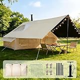 Ziziella Inflatable Tents for Camping, Easy Setup Inflatable Tent with Canopy, Large Glamping Tent with Pump,Waterproof Oxford 4 Season Air Tent with Skylight Mesh Windows for 4-6 Person