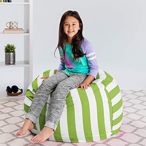 Posh Stuffable Kids Stuffed Animal Storage Bean Bag Chair Cover - Childrens Toy Organizer, Large 38" - Canvas Stripes Green And White #TOP3