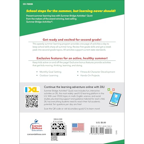 Image of Summer Bridge Activities Quick 1st to 2nd Grade Workbook, Activity Book With Math, Language Arts, Social Studies, Science, Fitness, Writing Practice and Reinforcement Learning