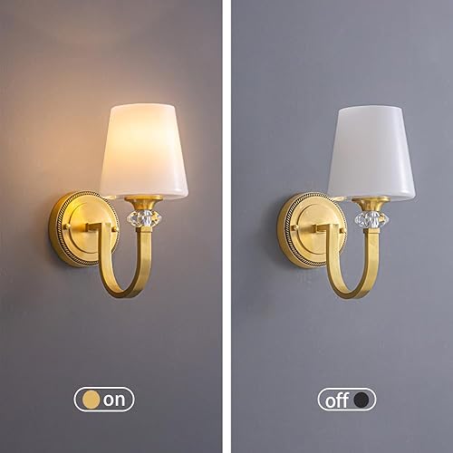 Miniatura 6 de Vintage Brass Wall Sconce Glass Shade Bathroom Vanity Light Fixture Modern E26E27 Base Hardwire Living Room Bedroom Hallway Lighting(Gold)