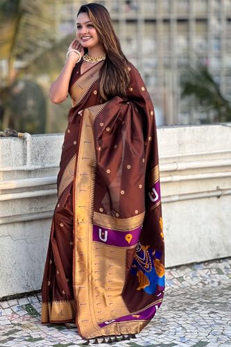 Image of SGF11 Women's Kanjivaram Paithani Silk Saree With Unstitched Blouse Piece