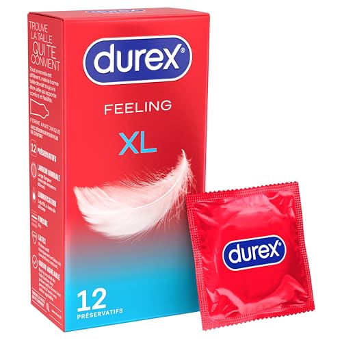 Durex FEELING XL - 12 Préservatifs Fins et Extra Larges pour Homme, Largeur nominale 60mm
