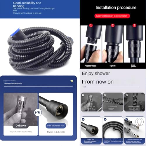 Duschschlauch 1,5m Brauseschlauch Duschschläuche Shower Hose Verlängerung Duschkopf Schlauch Schwarz(G1/2)