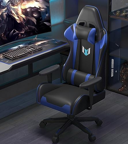 Bigzzia Gaming Chair Ergonomic Office Chair Adjustable Height Swivel Desk Chair Reclining Computer Chair with Lumbar and Headrest Support Racing Style Leather Video Gamer Chair (Blue) - Image 3