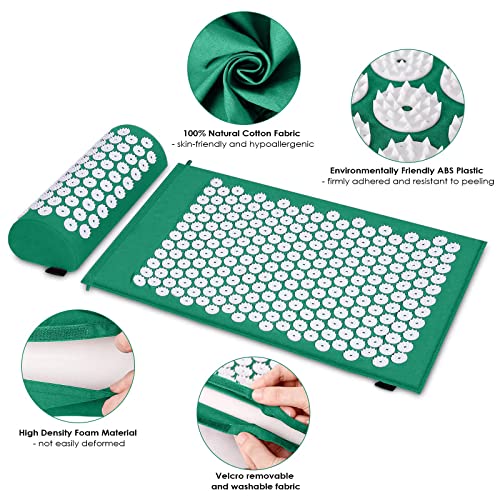 26.77 In Premium Acupressure Mat And Pillow Set For Back Pain Relief & Neck Pain Relief, With Memory Foam Pillow, Includes Carry Bag (Green) #TOP1