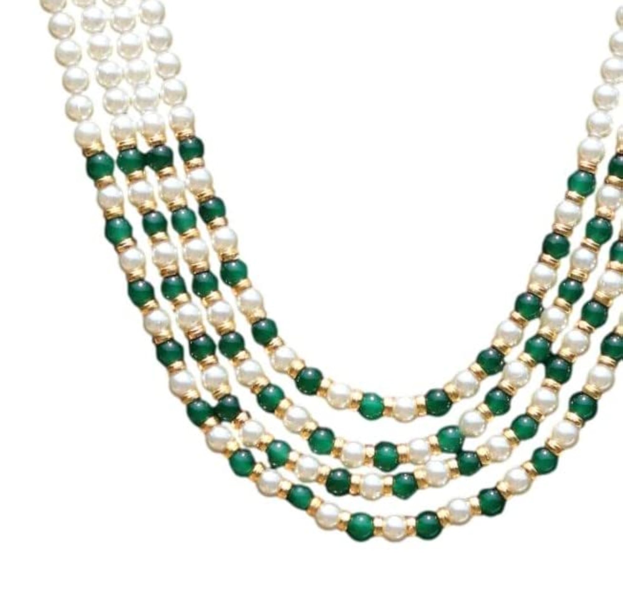 Handmade Pearl Stone & Studded AD Necklace for Men, Wedding Gift