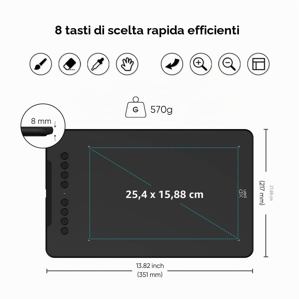 XP-PEN DECO01V3 - Tavoletta Grafica, 10 x 6 pollici, penna passiva 16384 livelli, con inclinazione e 8 scorciatoie - Compatibile con Windows/Mac OS/ChromeBook/Android/Linux