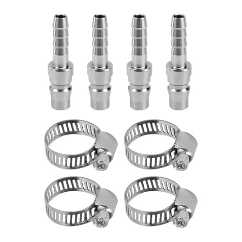 4 Pcs Male Industrial Air Coupling and Plug Kit, 1/4 Inch BSP Thread with Hose Barb, Quick Connect Fittings for Air Compressor, Tools, High Pressure Cleaners, Automotive Garages