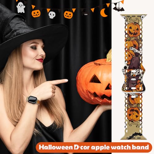 Image of Compatible with Apple Watch Band 41mm 40mm 38mm 49mm 45mm 44mm 42mm Women Girl, Halloween Hollow Soft Silicone Sports Strap For iWatch Ultra SE Series 10 9 8 7 6 5 4 3 2, Pumpkin-38
