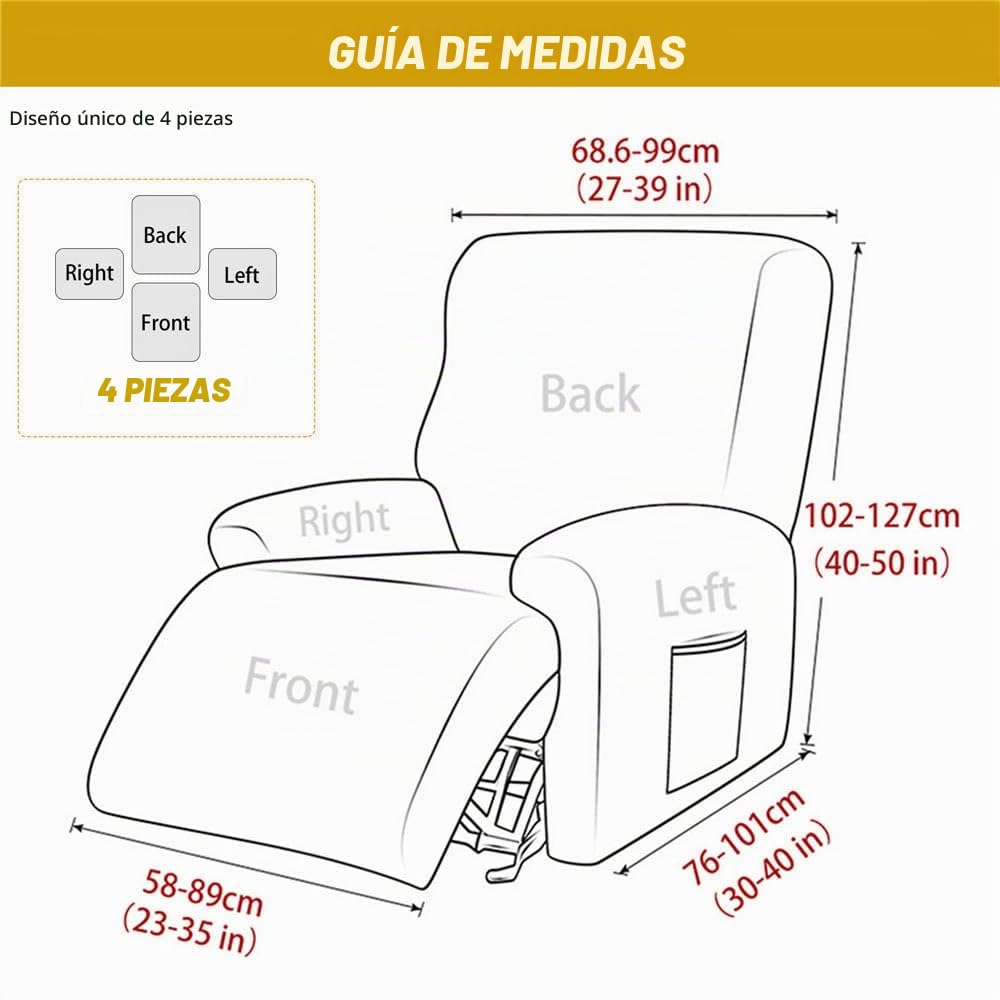 Highdi Funda de Sillón Relax Elástica para Sillón Reclinable, Impermeable Funda Reclinable Color Sólido con Bolsillos Laterales, Antideslizante y Lavables Fundas Protector (Beige,3 plazas)