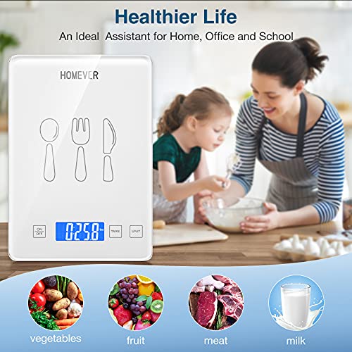 Homever Food Scale Digital Weight Grams And Oz 33Lb/15Kg Kitchen Scale For Cooking Baking, 1G/0.1Oz Precise Graduation, Waterproof Tempered Glass, 5 Weight Units, Tare Function #TOP4