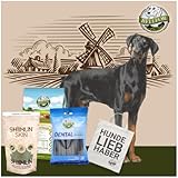 Bellfor Futterset für Dobermann – Getreidefreies Trockenfutter mit Huhn 4 kg, Dental Sticks 100 g & Ergänzungsfuttermittel Shiimun Skin Pulver 50 g