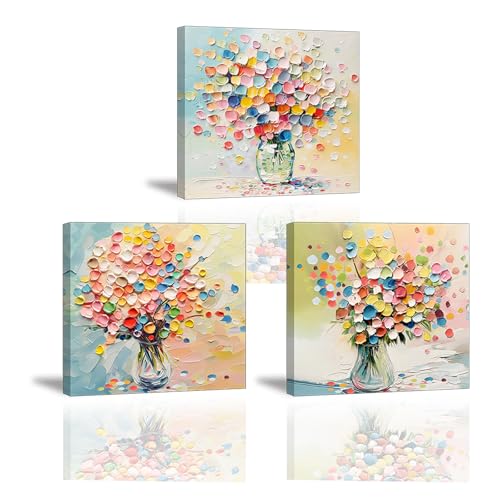 Piy Painting Arte mural en lienzo, Cuadros murales de flores, Impresiones sobre lienzo en color, Fácil de colgar Para Dormitorio Salón Baño Entrada, 3 piezas 30x30cm (90x30cm)