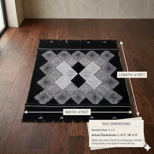 Image of Creative Hub Premium 4x6 ft Geometric Carpet - Solid Black Modern Living Room Rug