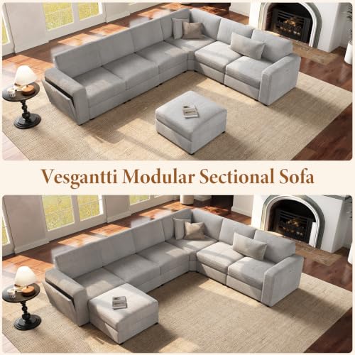 Vesgantti Modular 6-Seater Chenille L Shaped Sectional Sofa, Light Grey - image 4