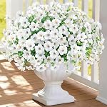 KHOYIME Artificial Flowers for Outdoor Decoration, 12PCS Faux White Petunias Silk Flower UV Resistant Realistic Floral Fake Plants for Outside Planter Garden Porch Yard Spring Summer Home Indoor Decor