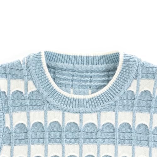 Girls Crew Neck Sweater Vest Checkered Pattern Sleeveless Knit Sweater Pullovers Sweater for 5T-10T3