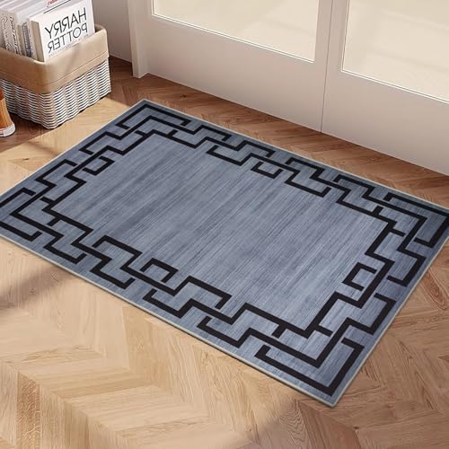 Imperial Rooms Area Rugs Living Room - Grey Rugs for Bedroom Non Shedding Greek Key Style Modern Kitchen Rug Durable Super Soft Small Floor Carpet Easy Care (40 x 60Cm, Nico)
