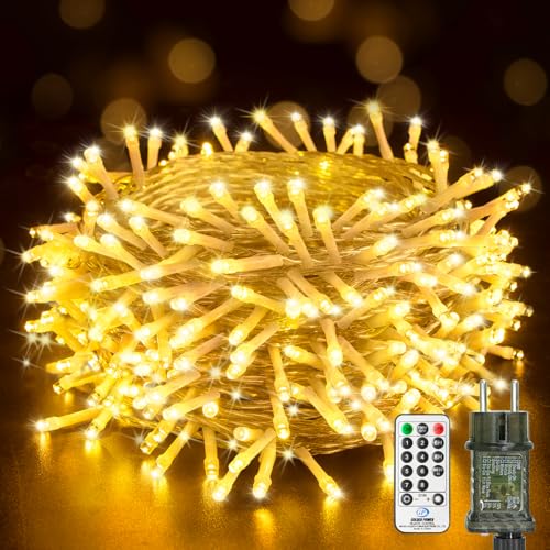 btfarm 20M 200 LED Lichterkette Außen Strom mit Fernbedienung, Timer Lichterketten Innen mit Stecker, 8 Modi Christmas Lights IP65 Wasserdicht für Garten Baum Weihnachten Balkon Outdoor, Warmweiß