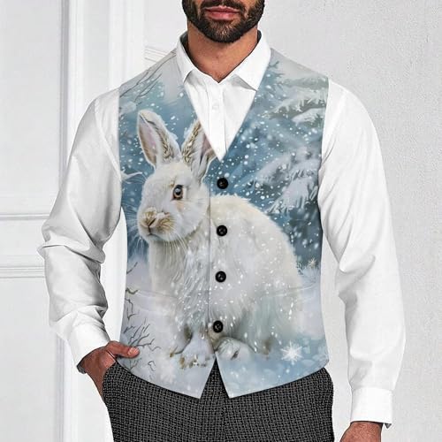 White Rabbit in Snowy Day Novelty Men's Suit Vest Funny Formal Dress Vests Business Waistcoat2