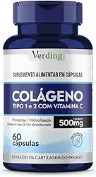 Colageno Tipo 1 E 2 Com Vitamina C 60 Cápsulas - Verding