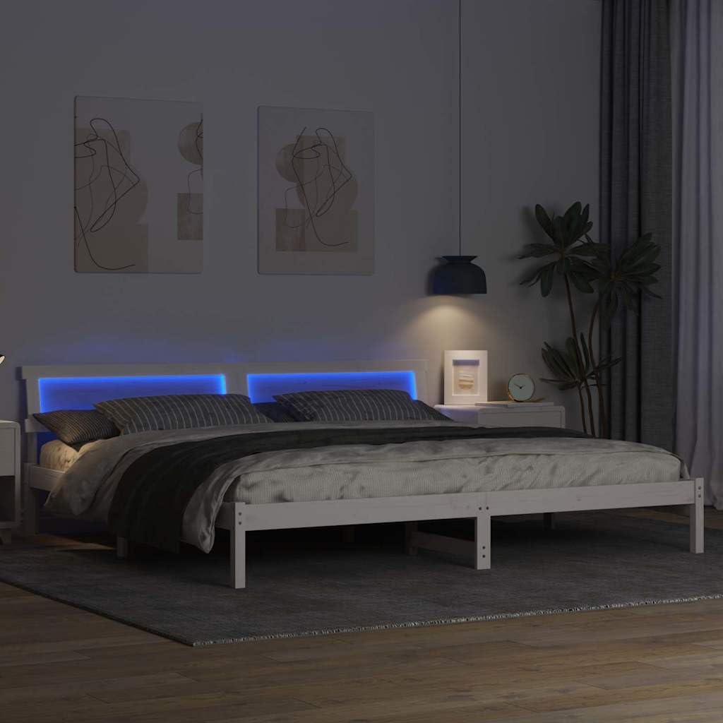 Bettgestell mit Kopfteil Weiß 200 x 200 cm Massives Kiefernholz modernes Design langlebig stabile Grundlage mit Lattenrost für bequemes Schlafen im Schlafzimmer