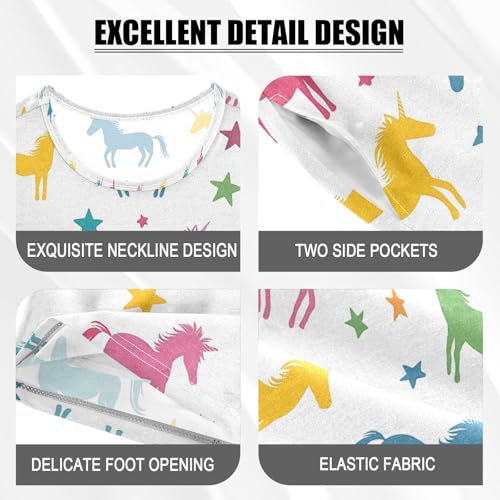 ALAZA Colorful Unicorn Star White Pajamas Set Short Sleeve Cotton Sleepwear Summer Pjs 2 Piece 5-14Y4