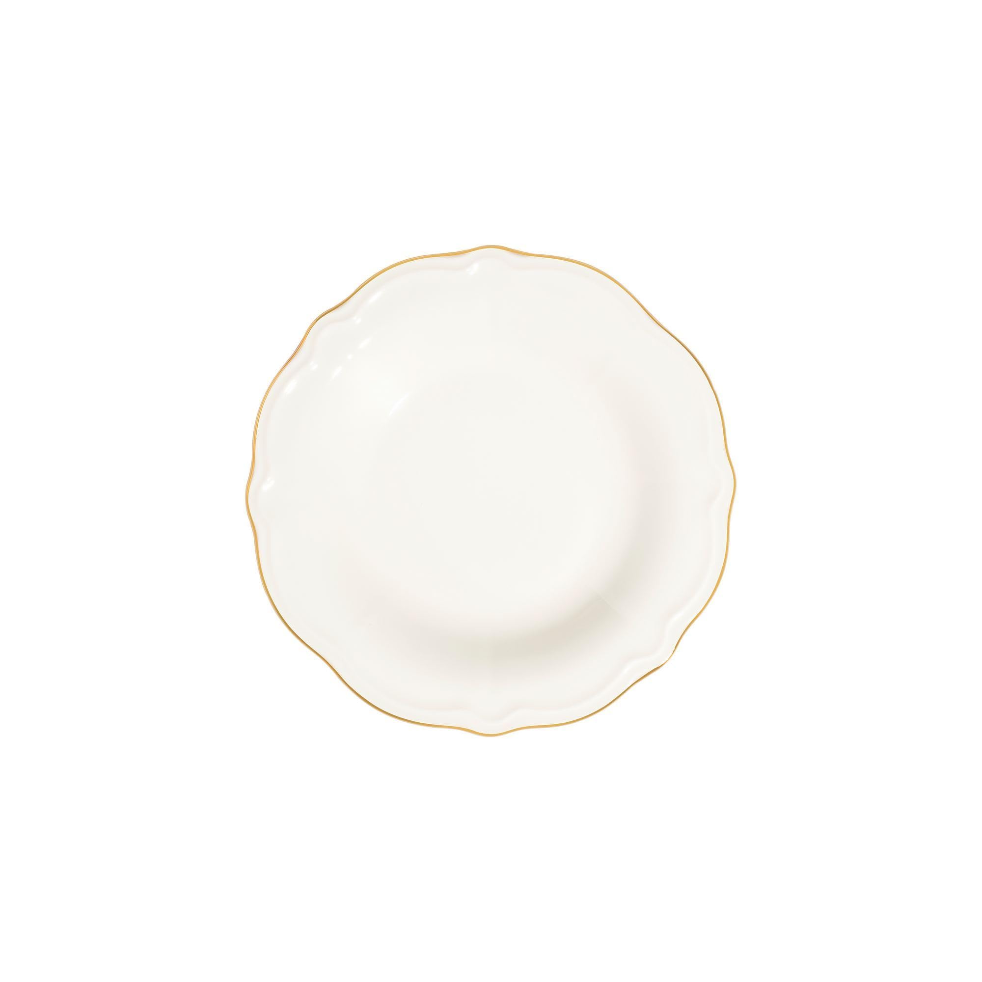 Elegancki 24-częściowy serwis obiadowy, 100% porcelana, biały i złoty | w zestawie talerze do serwowania, miski i talerze deserowe | można myć w zmywarce i używać w kuchence mikrofalowej