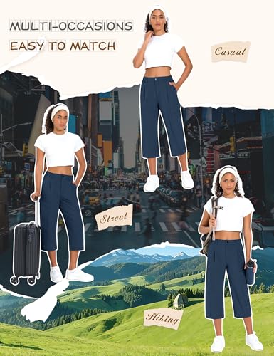Women's Cargo Capris Lightweight Quick Dry Hiking Pants Water Resistant Summer Travel Pants with 6 Pockets 2026 (Navy,XL) — view 5