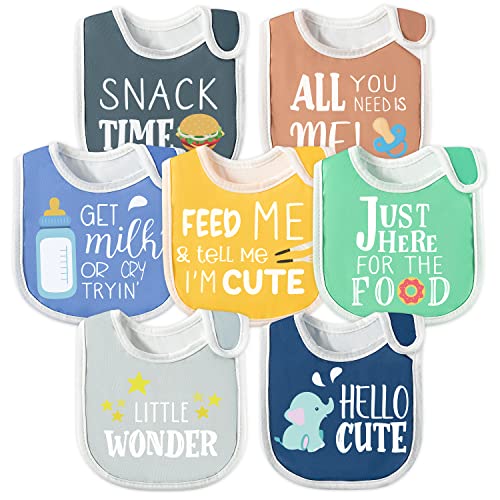 Image of 2ooya 7Pcs Cotton Waterproof Baby Bibs Hook Loop Closure Newborn Bib Keepsake Baby Gift for Drooling Feeding Eating