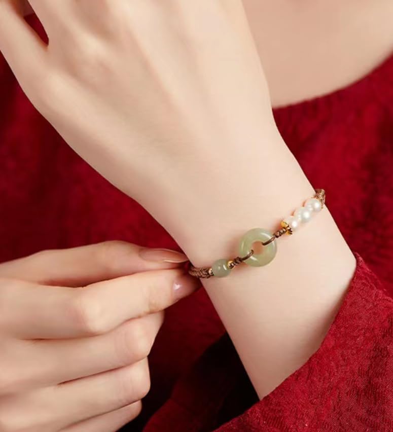 and Tian Jade Peace Buckle Bracelet Knitted String Pearl Peace Good Luck Pearl Boudoir Bracelet Birthday Resizable Hand Braid Rope Thread Protection Bracelet for Gemstone Jewelry for s