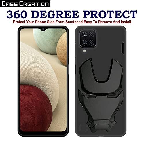 Image of COVERLY Official 3D Touch Feel Trending Real Hero Avenger Logo Mask Soft Rugged Grip Iron Man Super Power Cartoon Movie Engraved Silicone Matte Strong Back Cover for Samsung Galaxy A12 (2020) - Black