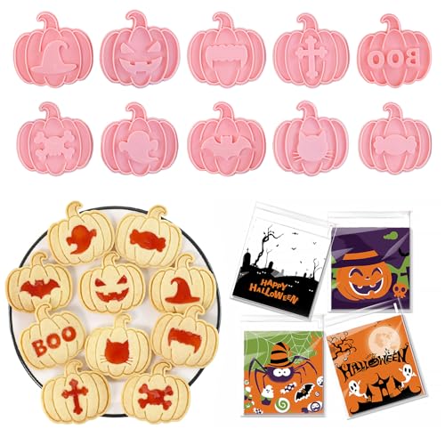 ANZOBEN ハロウィン クッキーの型 クッキー 型 10個セット クッキー 型抜き カボチャ ハロウィン ラッピング 袋 20枚入れ かぼちゃ パンプキン 製菓用品 キッチン お菓子作り お弁当 製菓 DIY手作り 誕生日プレゼント 贈り物 子供