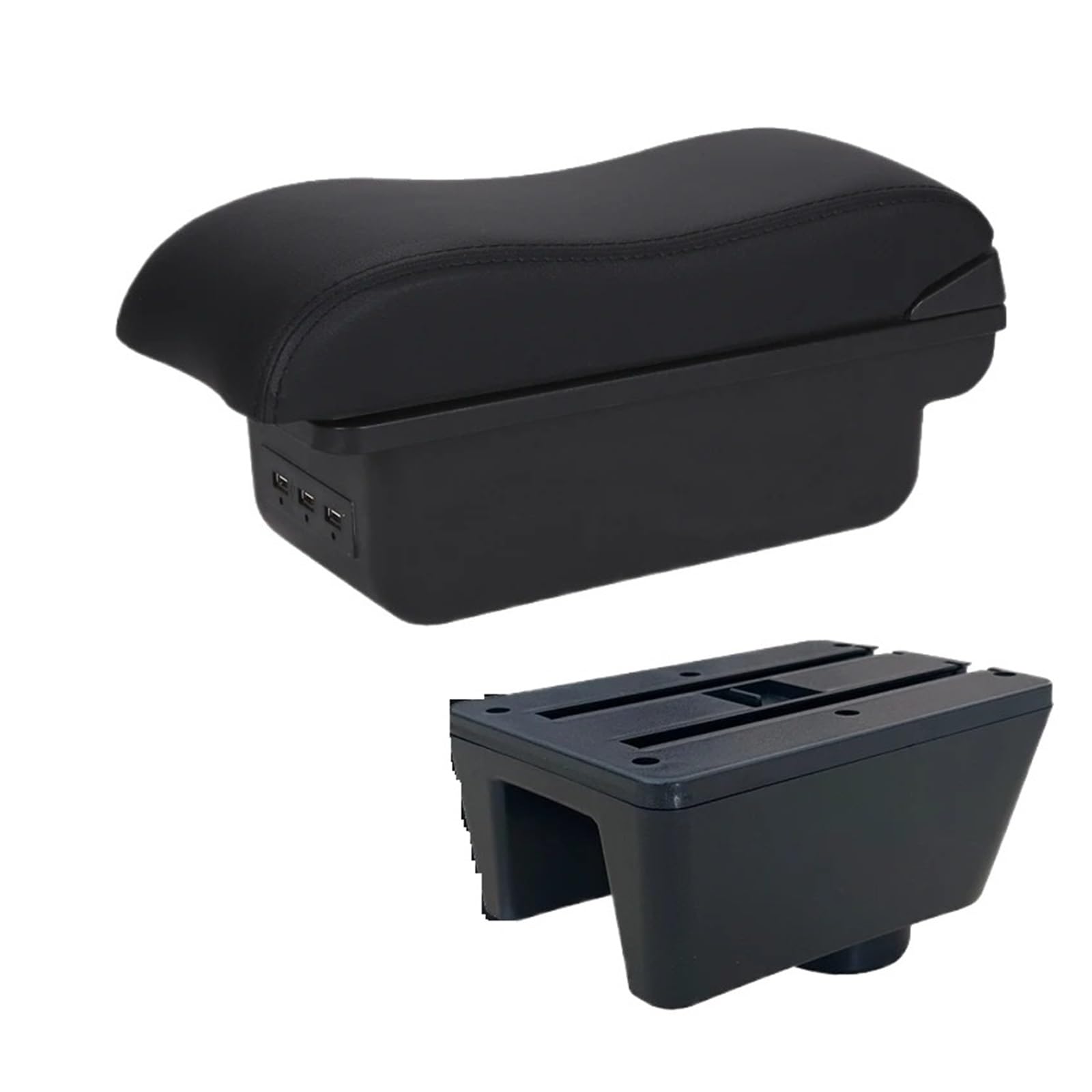 JMOLXURI Car Armrest Box For Seat For Ibiza 6j For 6L Armrest Box Car Auto Storage Retrofit Parts Center Console(B2 Black line 3USB)