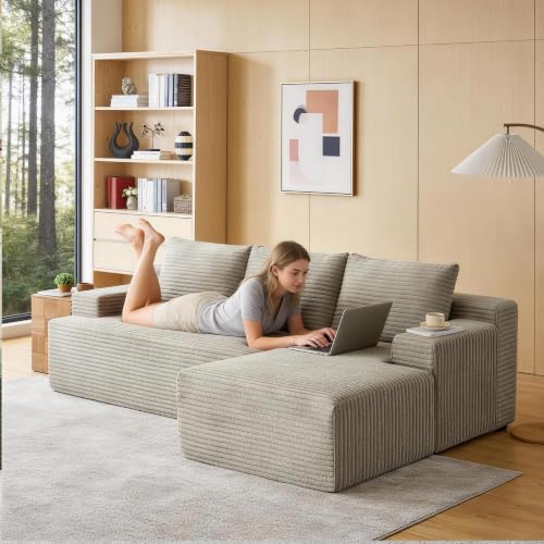 Image of Boneless Couch, Modular Sectional Couches for Living Room, U-Shaped Cloud Couch Sofa with Deep Seat, Fluffy Corduroy Upholstered Corner Sofa